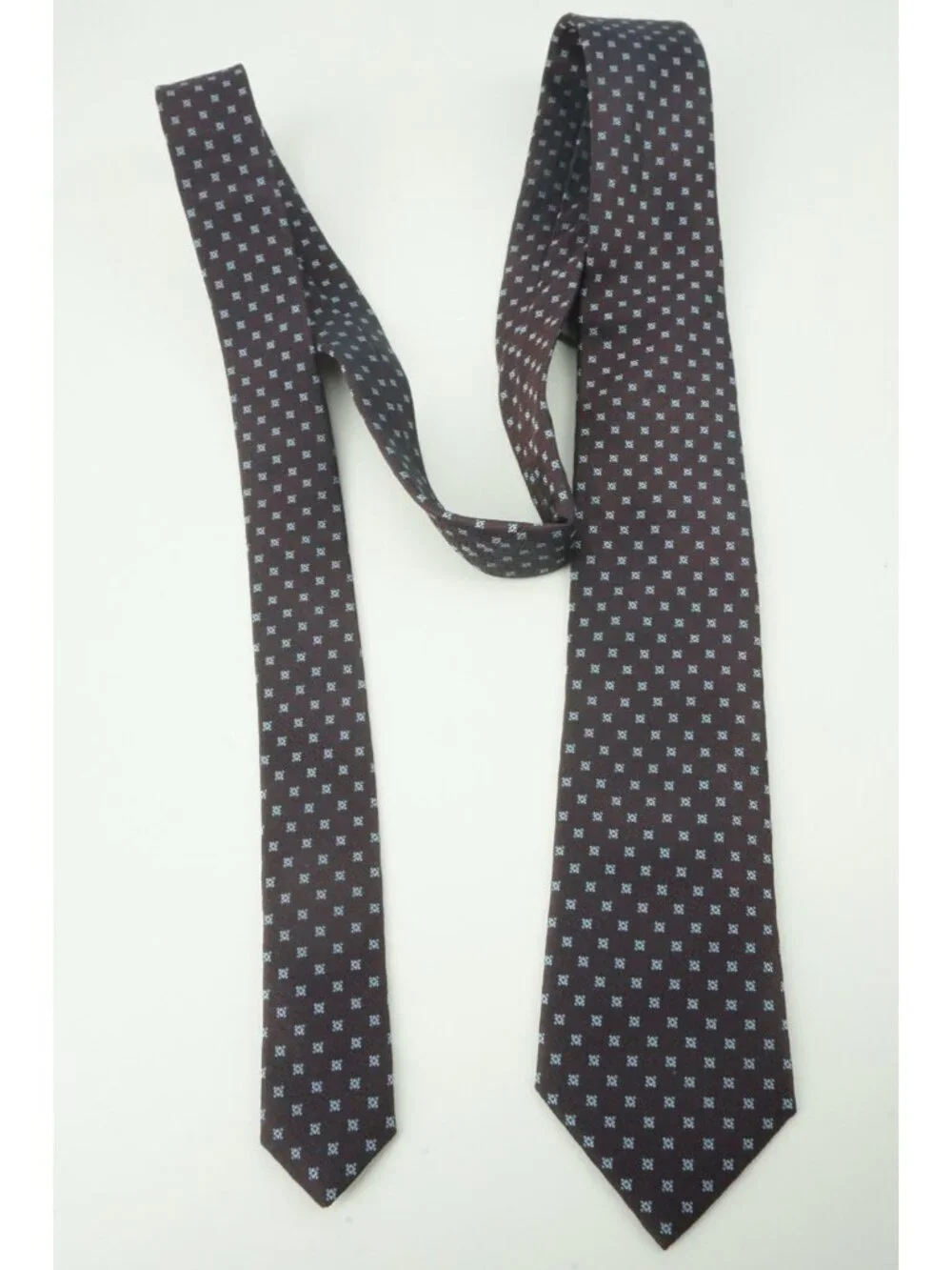 Canali Macclesfield Neat Merlot Baby Blue Silk Tie Brand New With Tags